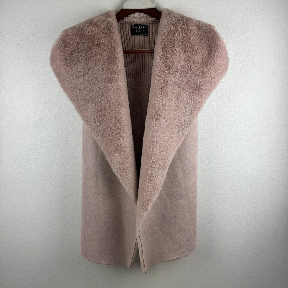 TWELFTH LOVE Womens Faux Fur Suede Vest Duster Cardigan Rose/Pink - L - Picture 2 of 7